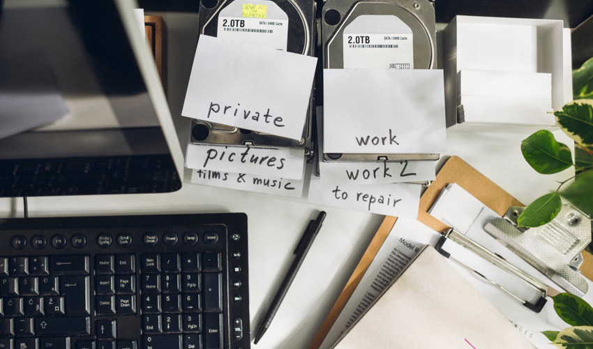 hard drives with sticky notes